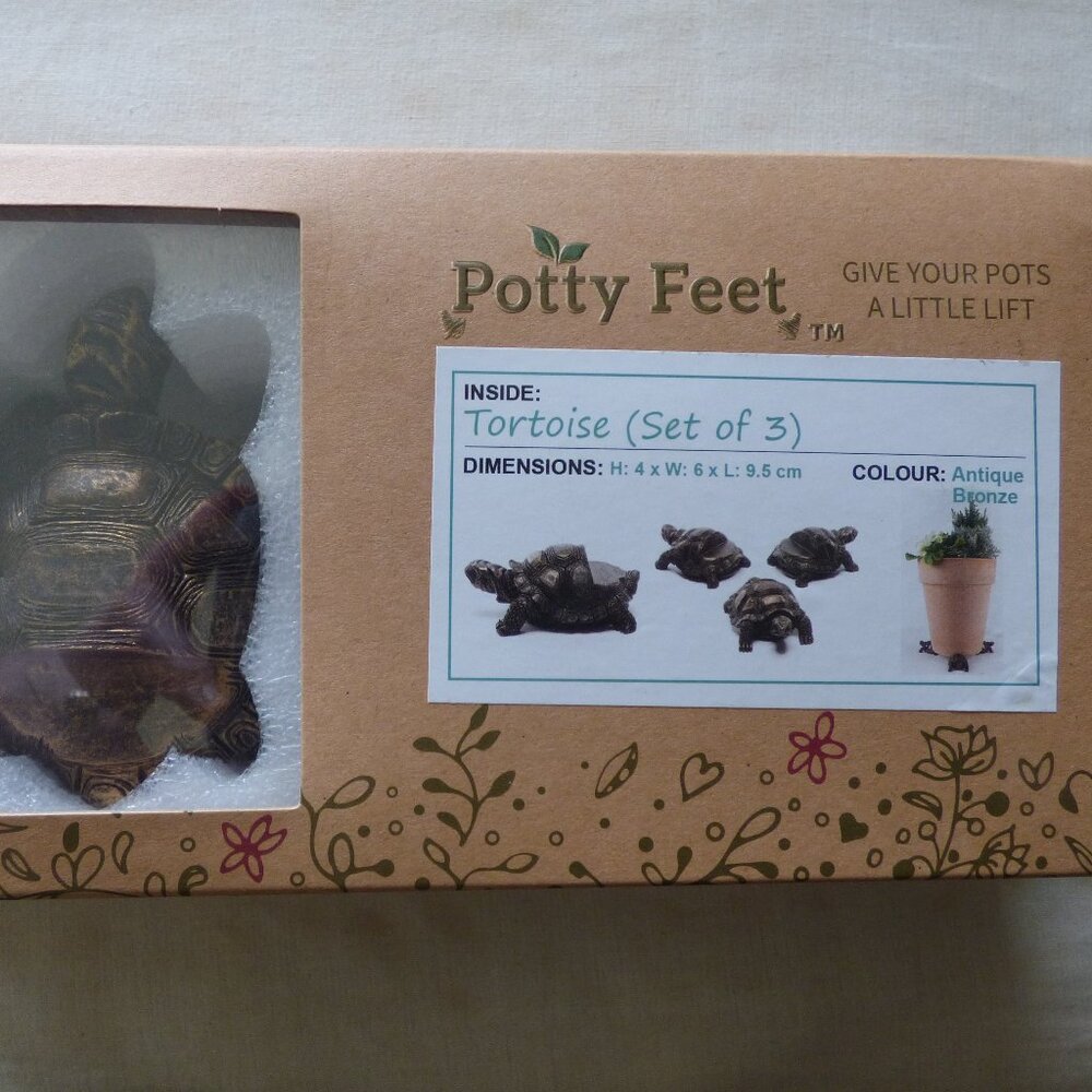 HANDMADE TORTOISE PLANT POT FEET SET OF 3 TURTLES ANTIQUE BRONZE